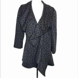 CALVIN KLEIN Jacket Size 12 Gray & Black CHEETAH Print Waterfall Front Closure